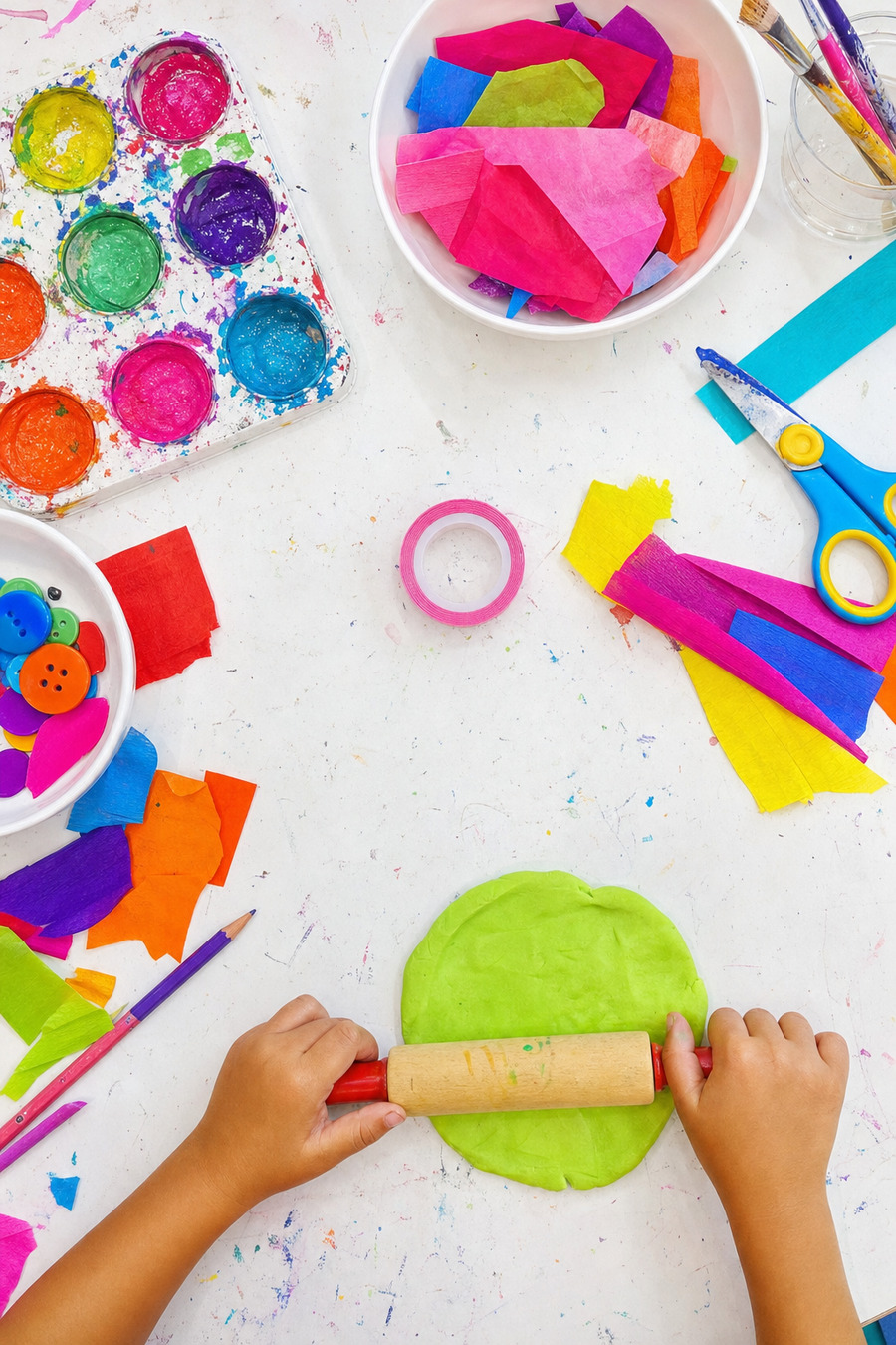 Child rolling playdough