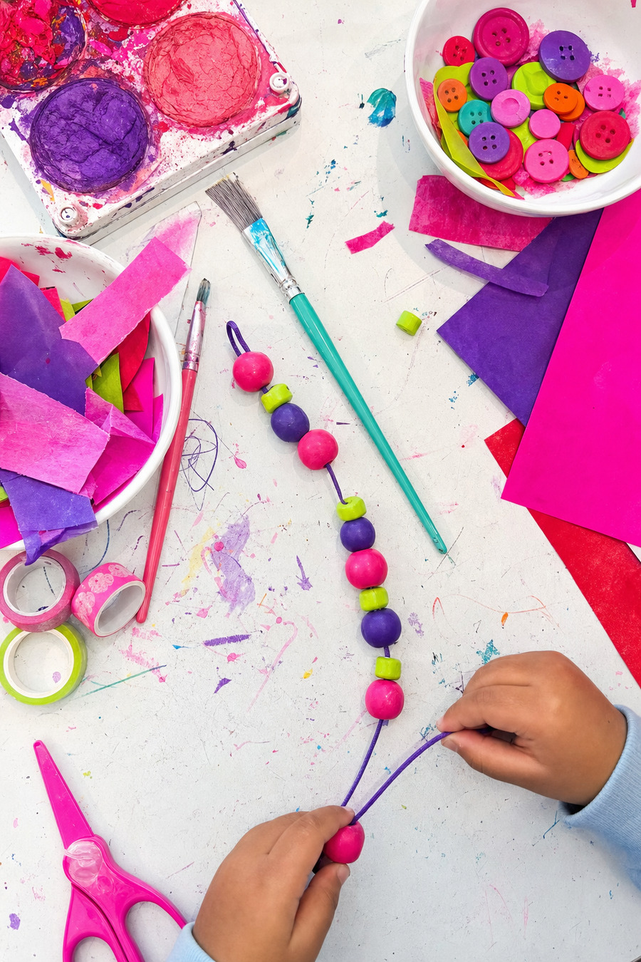 Child threading beads