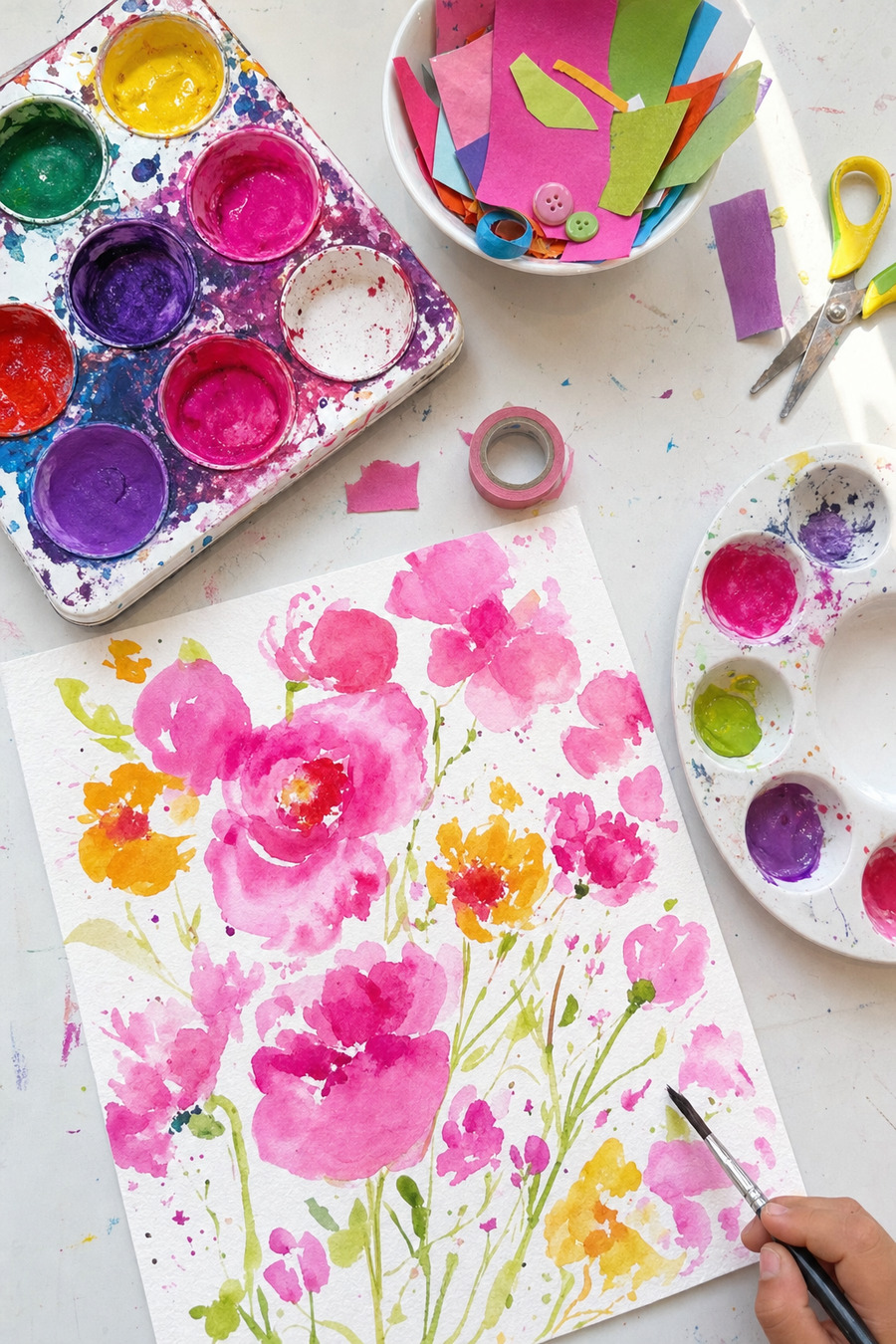 Watercolour flowers on a quiet morning.