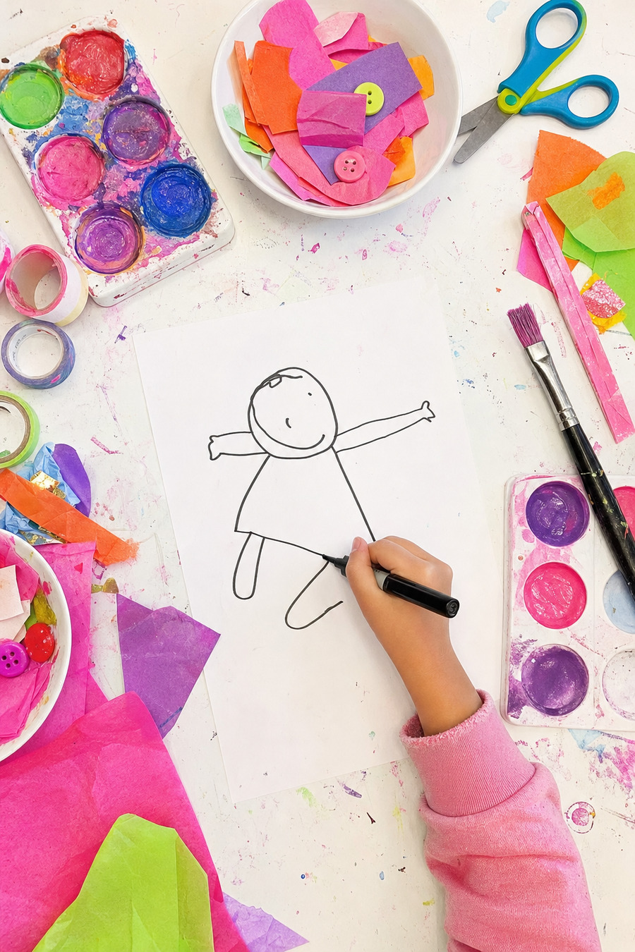 Drawing a figure, one marker line at a time.